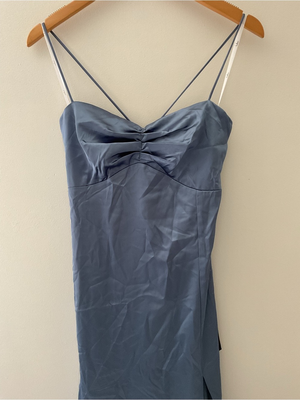 Lulus Stunning Example Slate Blue Satin Backless Maxi Dress Large NWT - Picture 6 of 14